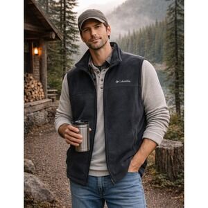 Columbia Mens Outdoor Cozy Benton Springs Fleece Vest Size 2XL Black Gorpcore